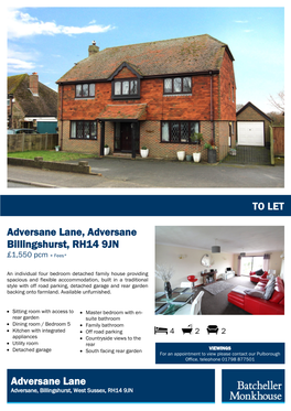 TO LET Adversane Lane, Adversane Billingshurst, RH14 9JN Adversane Lane