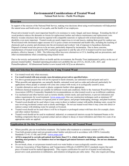 Environmental Considerations of Treated Wood National Park Service – Pacific West Region