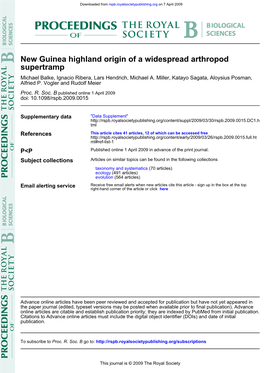 Supertramp New Guinea Highland Origin of a Widespread Arthropod