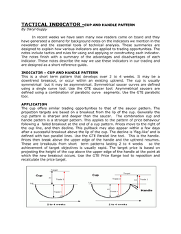 TACTICAL INDICATOR -CUP and HANDLE PATTERN by Daryl Guppy in Recent Weeks We Have Seen Many New Readers Come on Board and They H