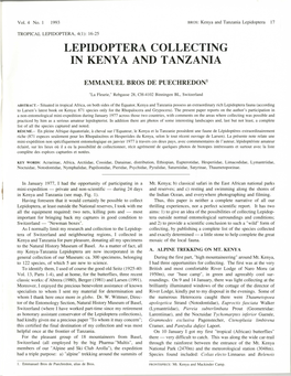 Lepidoptera Collecting in Kenya and Tanzania