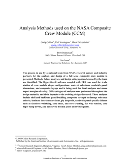 Analysis Methods Used on the NASA Composite Crew Module (CCM)