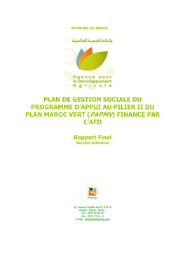 Plan De Gestion Sociale Du Programme D'appui Au Pilier Ii Du Plan Maroc Vert