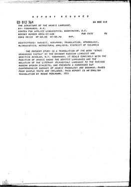 Report Resumes Ed 012 361 the Structure of the Arabic Language