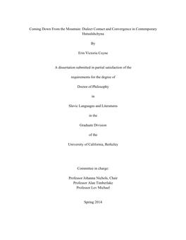 Dialect Contact and Convergence in Contemporary Hutsulshchyna By