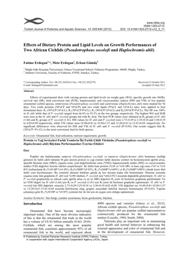 Effects of Dietary Protein and Lipid Levels on Growth Performances of Two African Cichlids (Pseudotropheus Socolofi and Haplochr