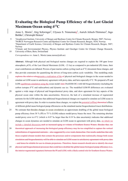 Evaluating the Biological Pump Efficiency of the Last Glacial Maximum Ocean Using Δ13c Anne L