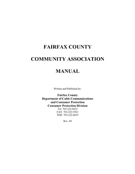 Fairfax County Community Association Manual and Are Pertinent to Community Association Interests