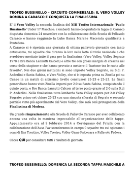 Trofeo Bussinello – Circuito Commersald: Il Vero Volley Domina a Carasco E Conquista La Finalissima,Trofeo Bussinello: Domenic