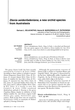 Dienia Seidenfadeniana, a New Orchid Species from Australasia