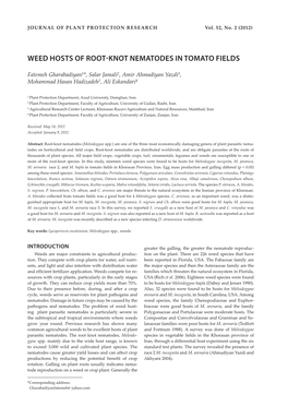 Weed Hosts of Root-Knot Nematodes in Tomato Fields