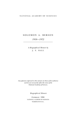 SOLOMON A. BERSON April 22,1918-April 11,1972