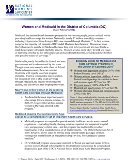 Women and Medicaid in the District of Columbia (DC) (As of February 2010)