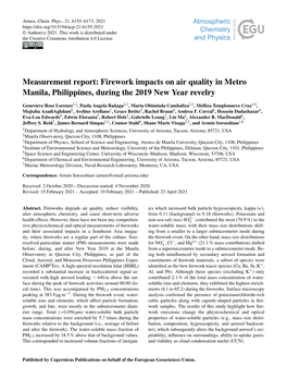 Article Hygroscopicity, Kappa (Κ), Alter Atmospheric Chemistry, and Cause Short-Term Adverse from 0.11 (Background) to 0.18 (ﬁreworks)