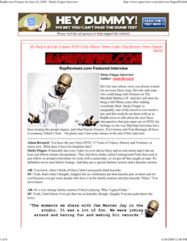 Rapreview Feature for June 24, 2008 - Sticky Fingaz Interview