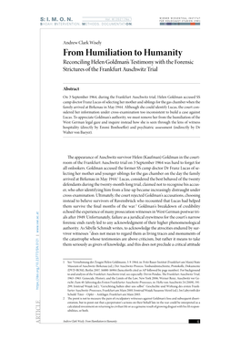 From Humiliation to Humanity Reconciling Helen Goldman’S Testimony with the Forensic Strictures of the Frankfurt Auschwitz Trial