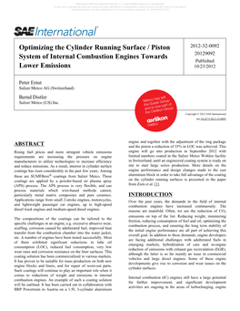 Optimizing the Cylinder Running Surface / Piston System of Internal