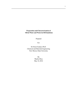 Preparation and Characterization of Oil-In-Water and Water-In-Oil Emulsions