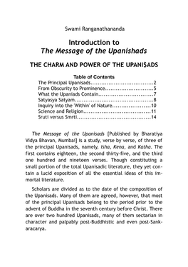 Introduction to the 'Message of the Upanishads'