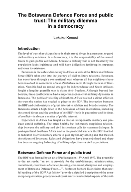 The Botswana Defence Force and Public Trust: the Military Dilemma in a Democracy