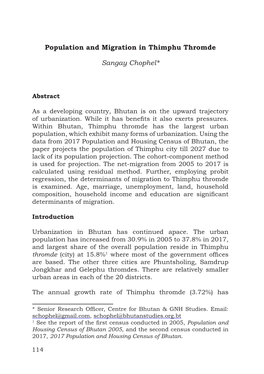 Population and Migration in Thimphu Thromde