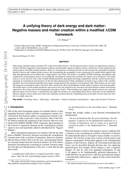 A Unifying Theory of Dark Energy and Dark Matter: Negative Masses and Matter Creation Within a Modiﬁed ΛCDM Framework J