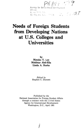 Needs of Foreign Students from Developing Nations at U.S. Colleges and Universities
