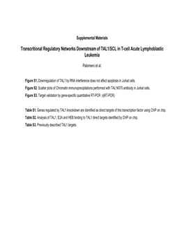 Transcritional Regulatory Networks Downstream of TAL1/SCL in T-Cell Acute Lymphoblastic Leukemia