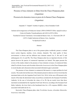 Presence of Trace Elements in Fishes from the Chaco-Pampeana Plain (Argentina) Presencia De Elementos Traza En Peces De La Llanura Chaco-Pampeana (Argentina)