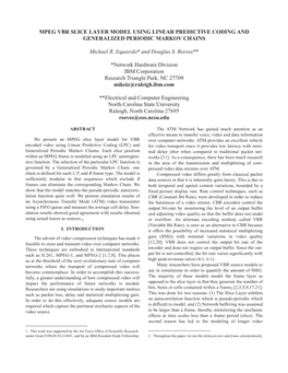 Mpeg Vbr Slice Layer Model Using Linear Predictive Coding and Generalized Periodic Markov Chains