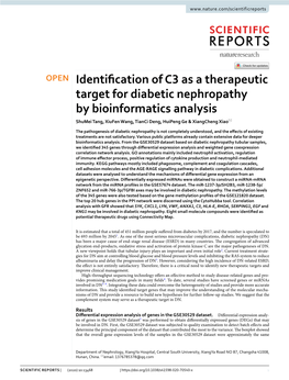 Identification of C3 As a Therapeutic Target for Diabetic Nephropathy By