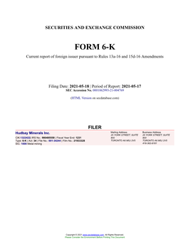 Hudbay Minerals Inc. Form 6-K Current Event