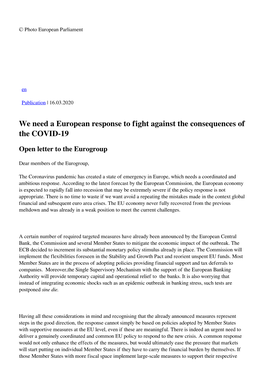 We Need a European Response to Fight Against the Consequences of the COVID-19