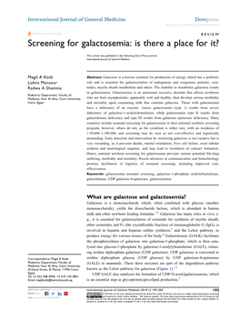 Screening for Galactosemia: Is There a Place for It?
