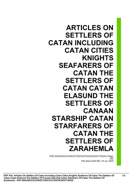 Articles on Settlers of Catan Including Catan Cities Knights Seafarers Of