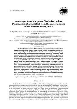 A New Species of the Genus Nasikabatrachus (Anura, Nasikabatrachidae) from the Eastern Slopes of the Western Ghats, India