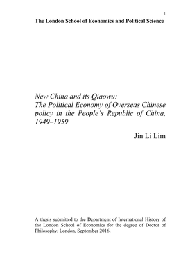 New China and Its Qiaowu: the Political Economy of Overseas Chinese Policy in the People’S Republic of China, 1949–1959