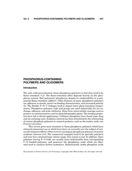 "Phosphorus-Containing Polymers and Oligomers"