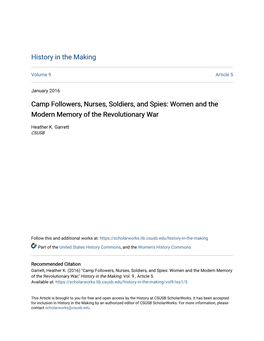 Camp Followers, Nurses, Soldiers, and Spies: Women and the Modern Memory of the Revolutionary War