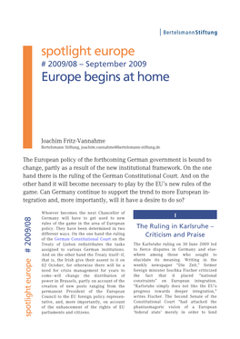 Spotlight Europe # 2009/08 – September 2009 Europe Begins at Home