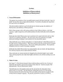 Lecture Inhibition of Photosynthesis Inhibition at Photosystem I