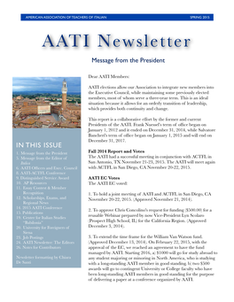 AATI Newsletter Message from the President