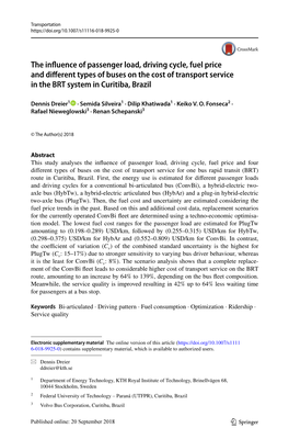 The Influence of Passenger Load, Driving Cycle, Fuel Price and Different