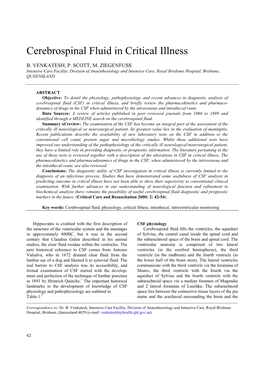 Cerebrospinal Fluid in Critical Illness