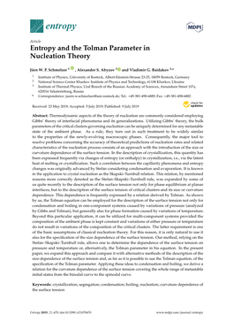 Entropy and the Tolman Parameter in Nucleation Theory