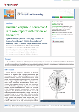 Pacinian Corpuscle Neuroma: a Rare Case Report with Review of Literature