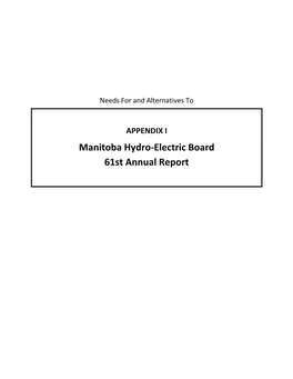 Manitoba Hydro-Electric Board 61St Annual Report for the Year Ended March 31, 2012