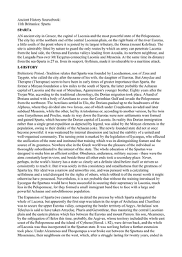 Ancient History Sourcebook: 11Th Brittanica: Sparta SPARTA an Ancient City in Greece, the Capital of Laconia and the Most Powerful State of the Peloponnese