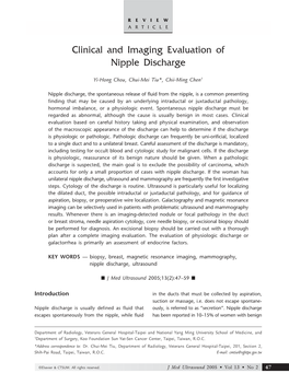 Clinical and Imaging Evaluation of Nipple Discharge