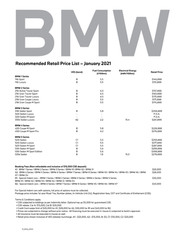 BMW Price List